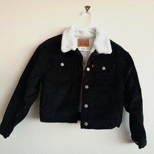 New Levi’s Girls Black Sherpa Lined Baggy Corduroy Trucker Jacket Size L